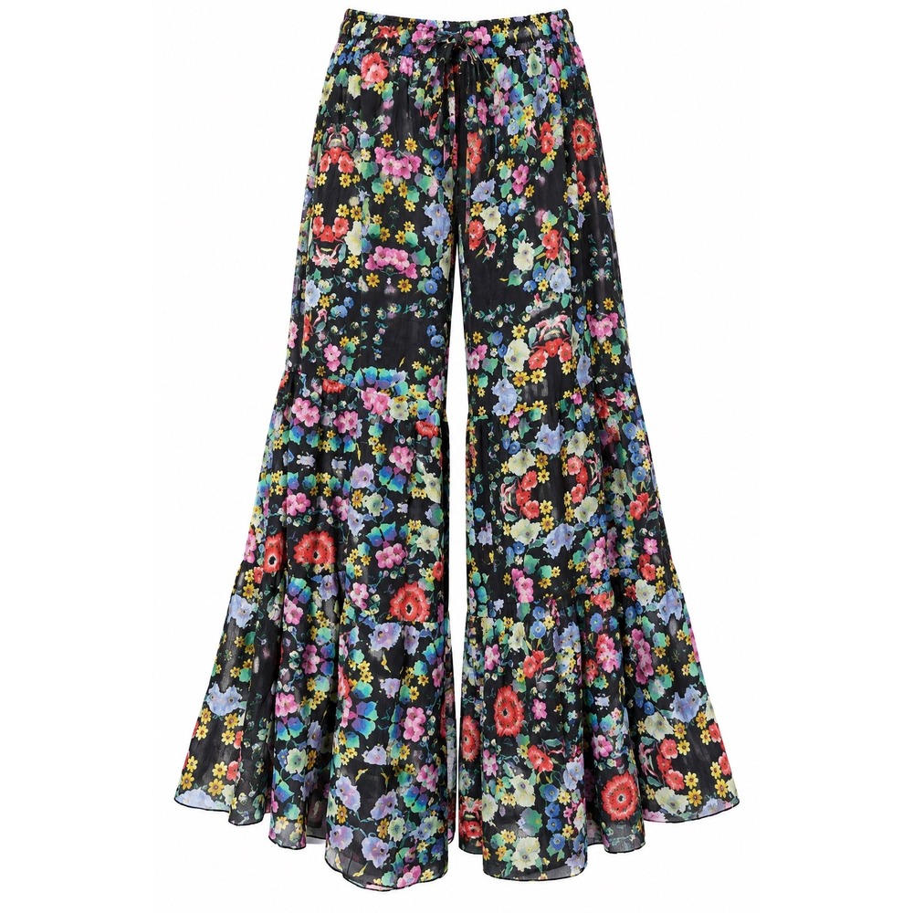 Johnny Was Floral Wide Leg Palazzo Tiered Floral Pants Size  XL